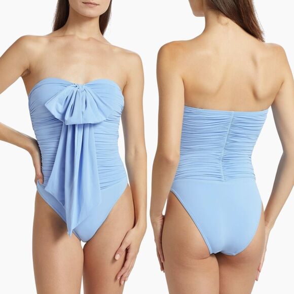 Zimmermann Acacia Draped Bow Bandeau One-Piece Swimsuit in Pale Blue Size US4 $3 - Picture 1 of 6